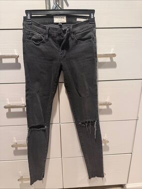 Frame Denim Black Ripped Skinny Jeans